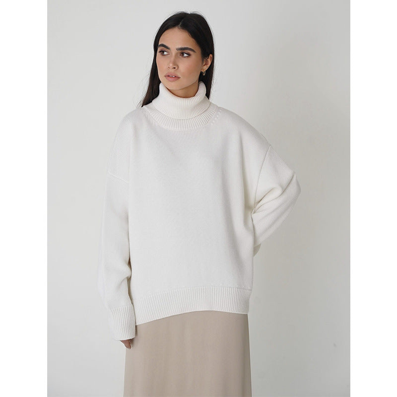 Luna - Women's wool oversize turtleneck sweater, green, warm, fashionable