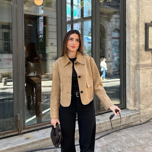 Kurtka zimowa z efektem zamszu o dopasowanym kroju