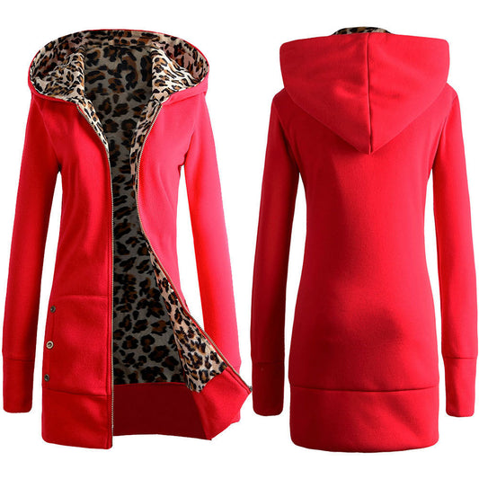 Damska bluza z kapturem z leopardowym wnętrzem Eloura-Moda