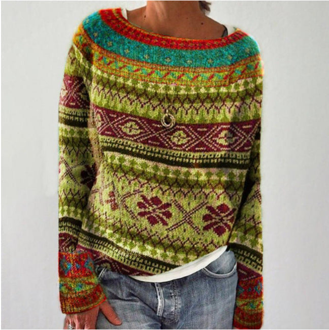 Elina – Wool Winter Sweater with Ethnic Patterns
