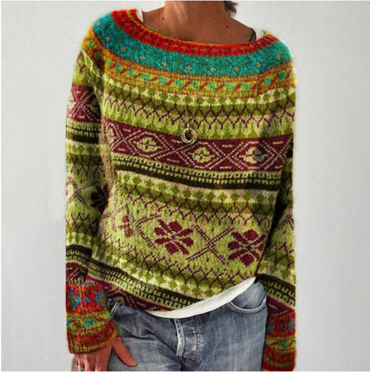 Elina – Wool Winter Sweater with Ethnic Patterns