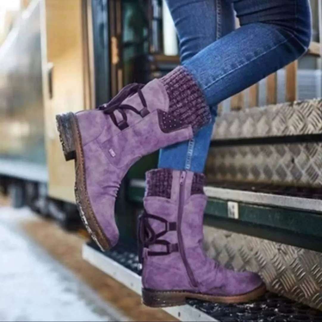 Isla - Women's winter boots in purple leather with insulation, fashionable