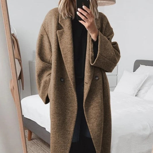 Long oversized coat in caramel shade
