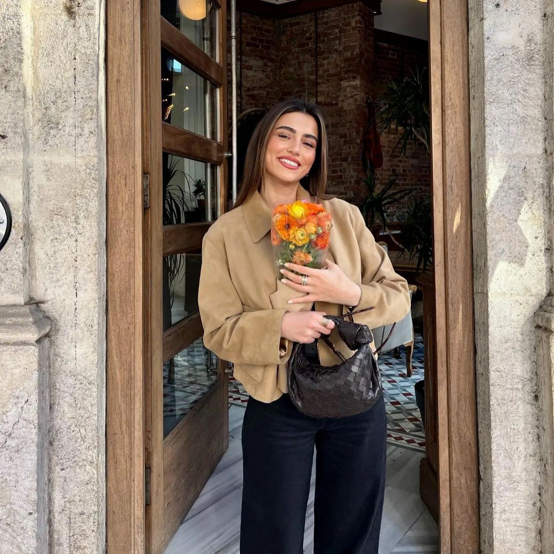 Winter jacket with a suede effect in a fitted cut