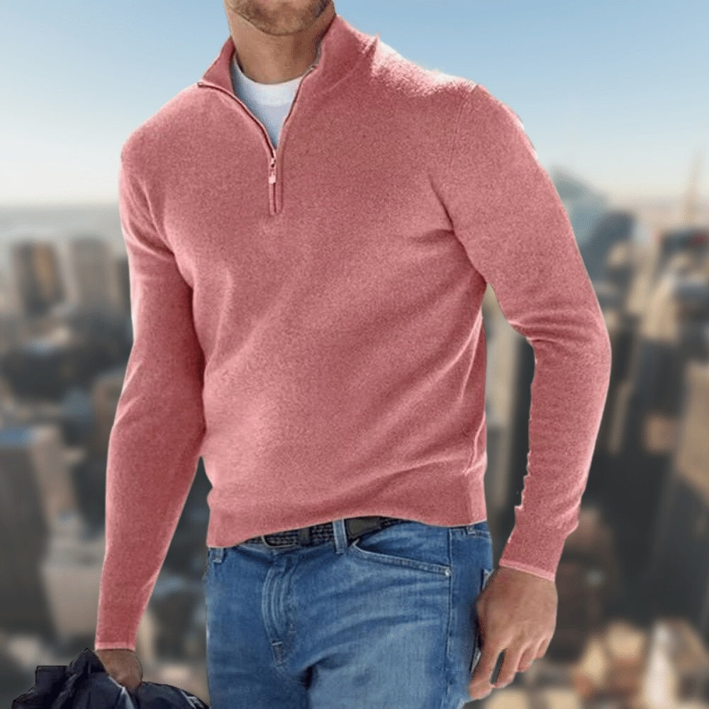 Knit sweater with a half zip