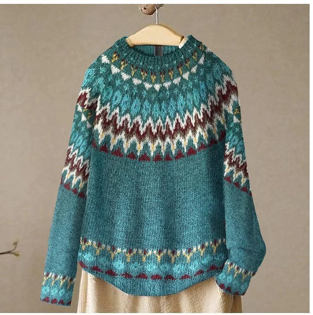 Elina – Wool Winter Sweater with Ethnic Patterns