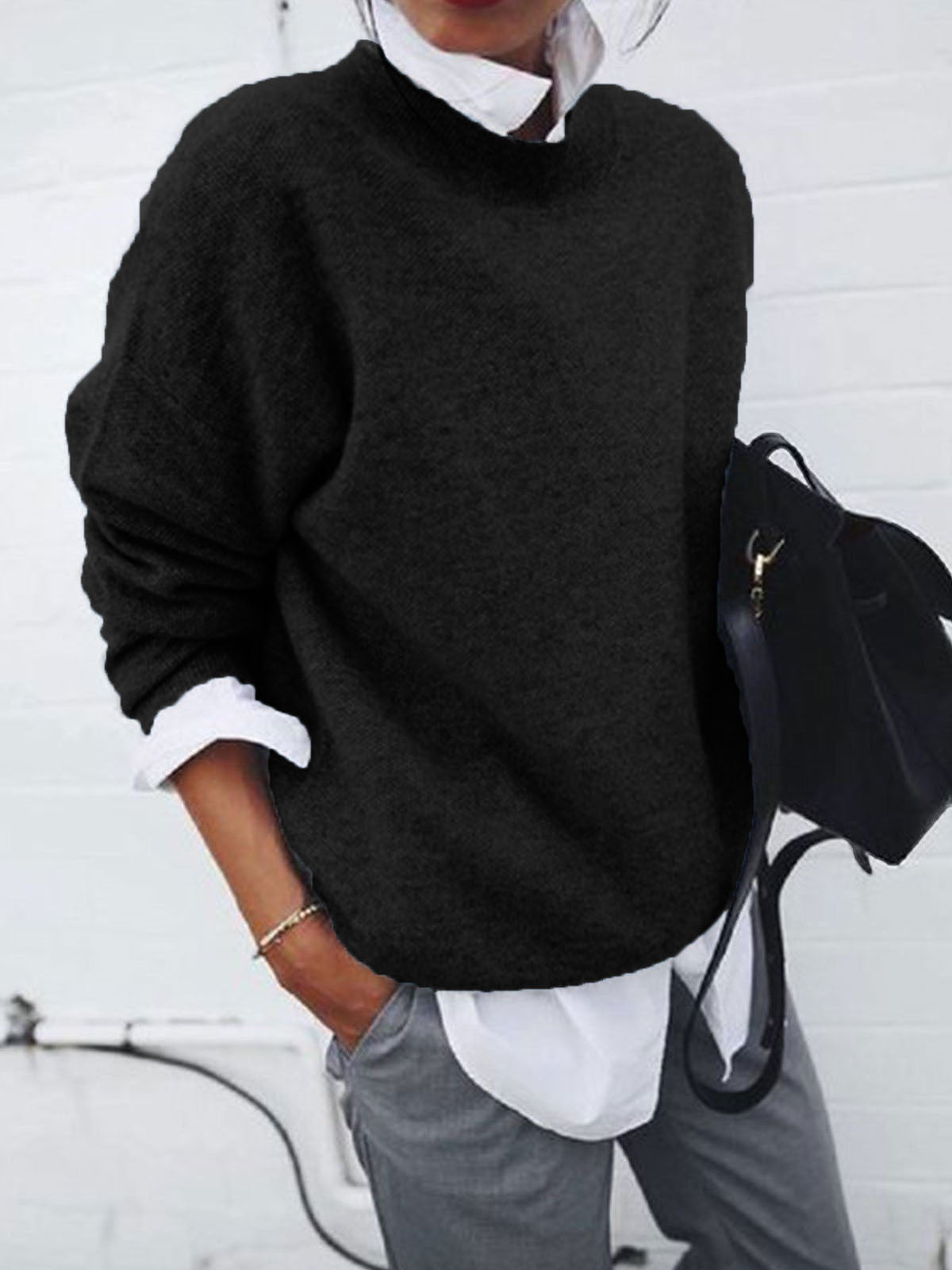 Oversize sweter z mieszanki wełny z okrągłym dekoltem