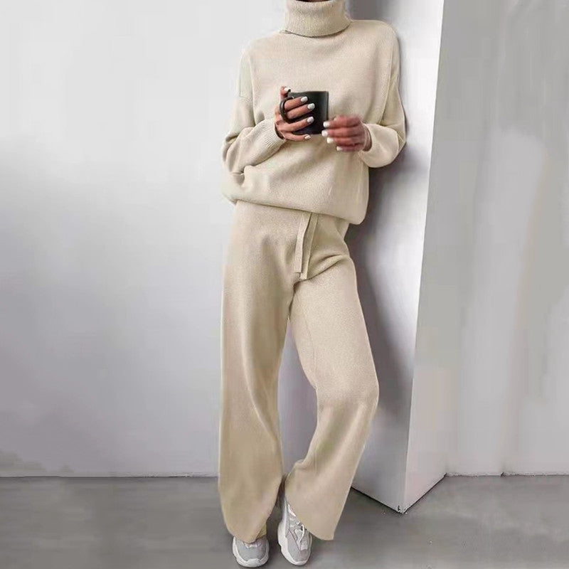 Sienna - Damski komplet dzianinowy z golfem elegancki casualowy