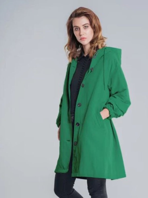 Women's coat with hood and button closure