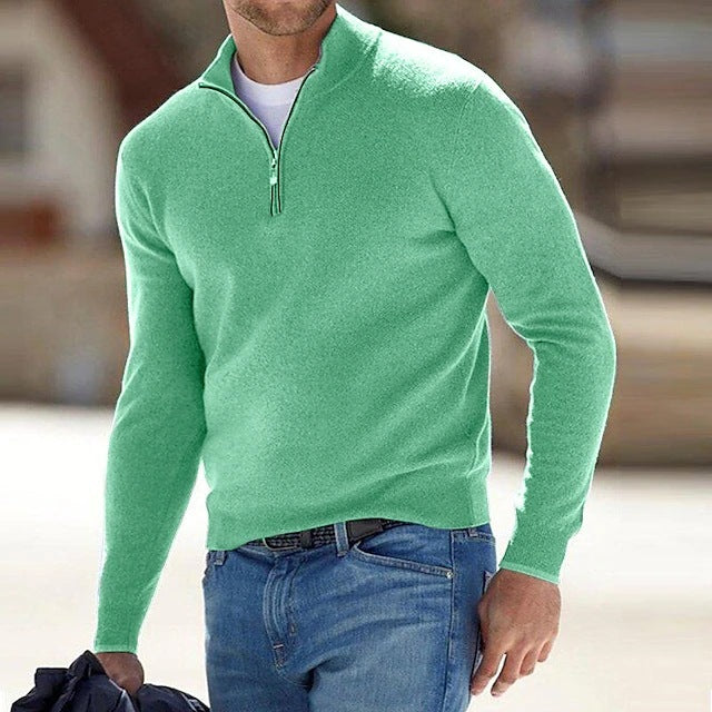 Knit sweater with a half zip