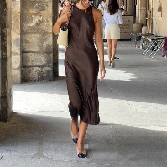 Midi dress with satin finish