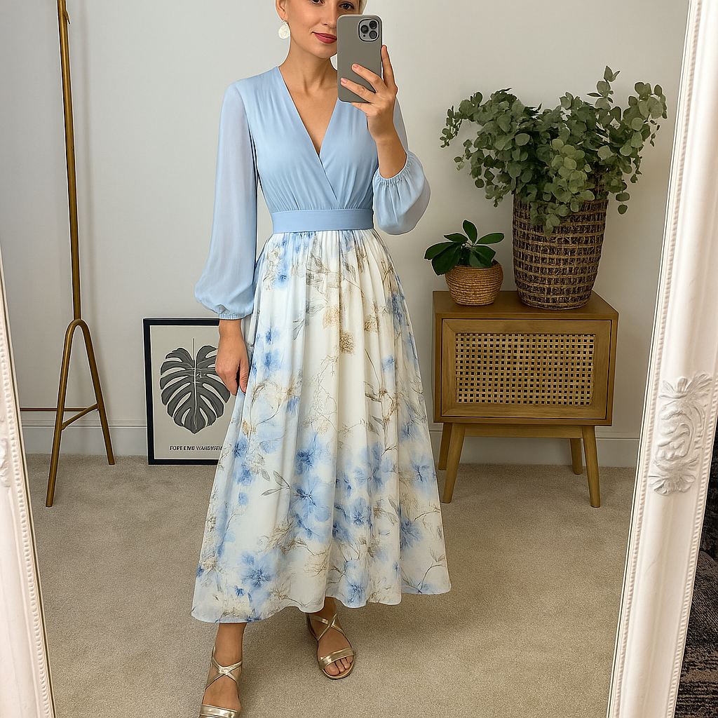 Elegant dress with long sleeves and flared bottom