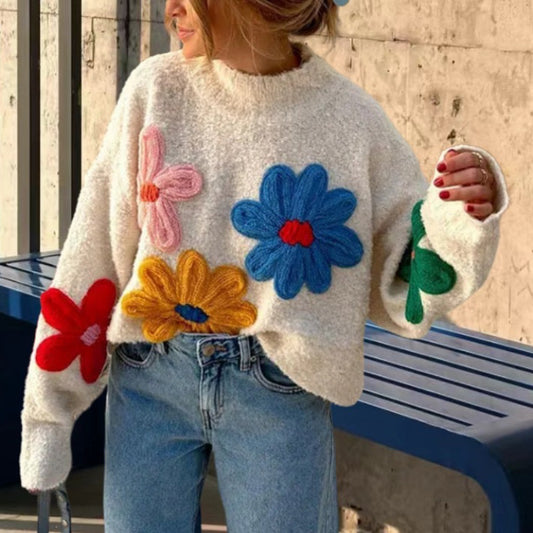 Damki Stylowy sweter z kwiatowym wzorem strukturalnym Eloura-Moda