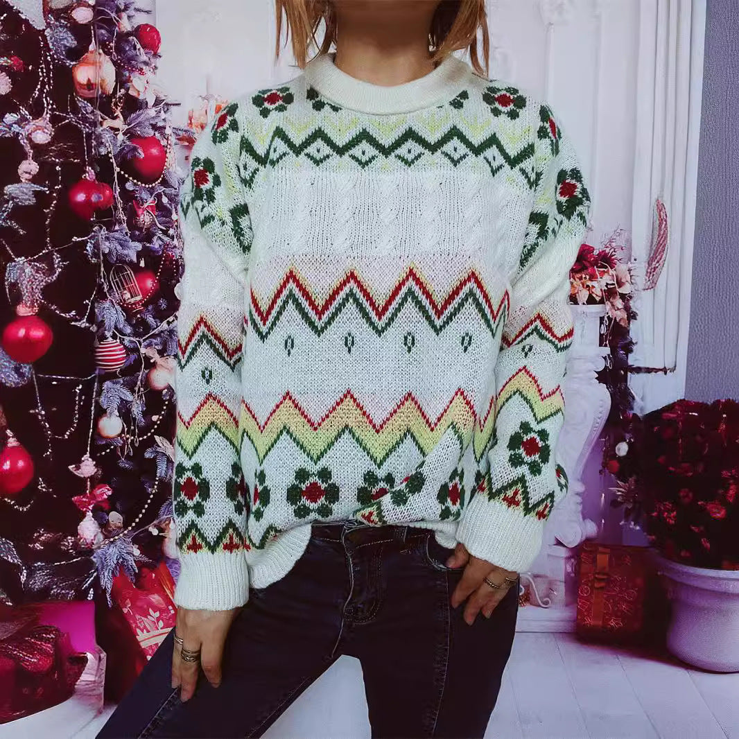 Damen festlicher Strickpullover mit nordischem Muster Eloura-Moda