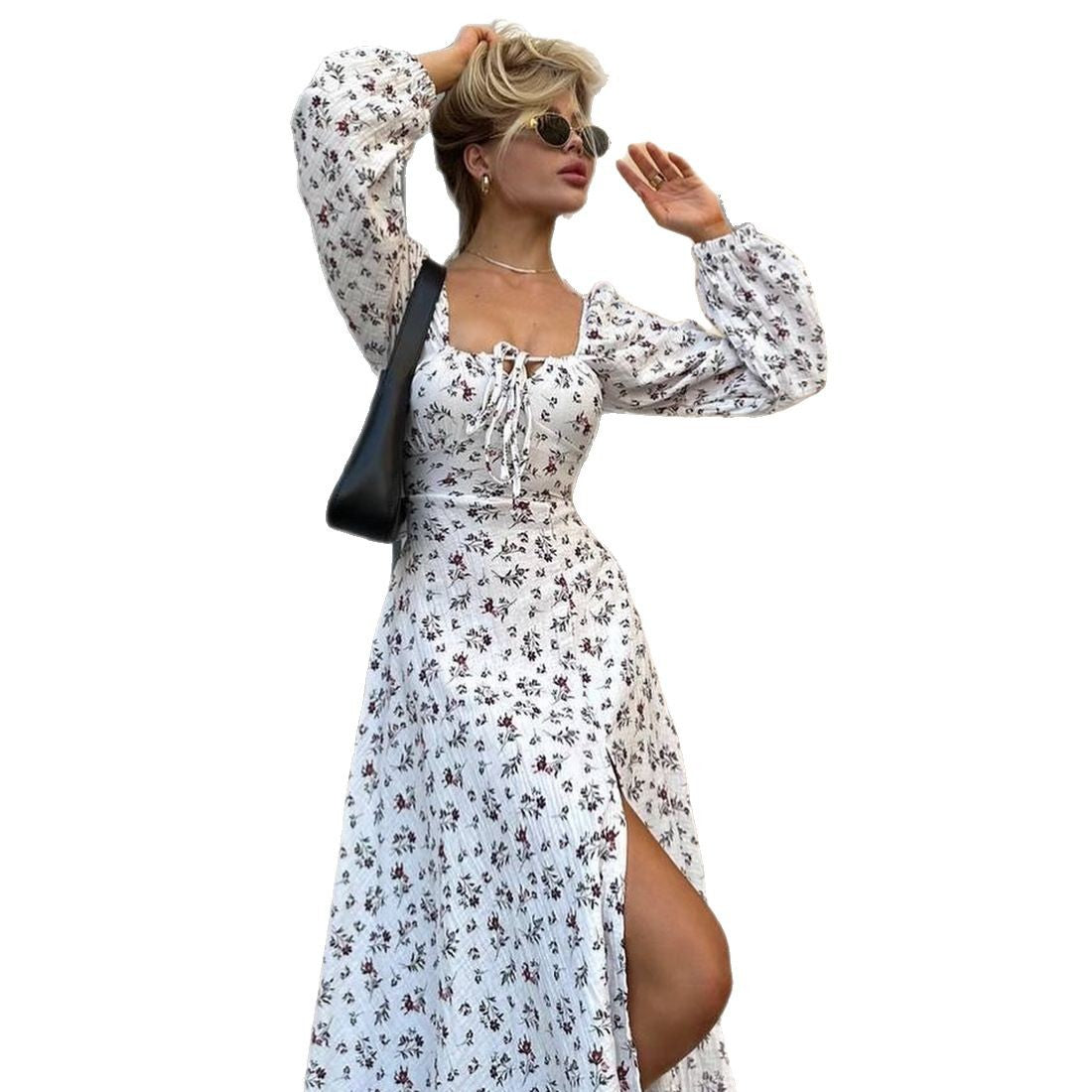 Sukienka maxi damska z detalami w falbanki i taliowanym krojem Eloura-Moda