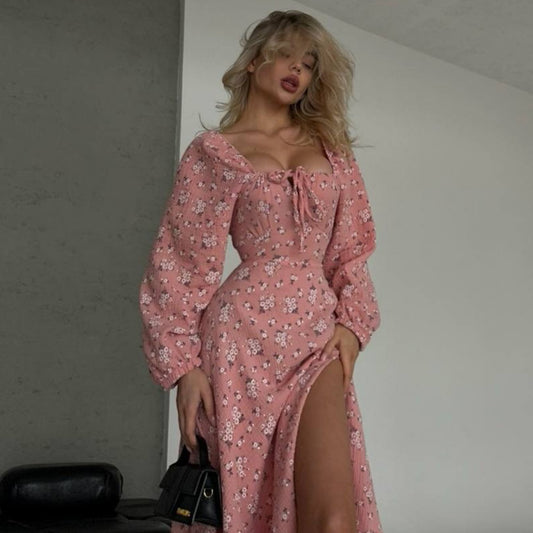 Sukienka maxi damska z detalami w falbanki i taliowanym krojem Eloura-Moda