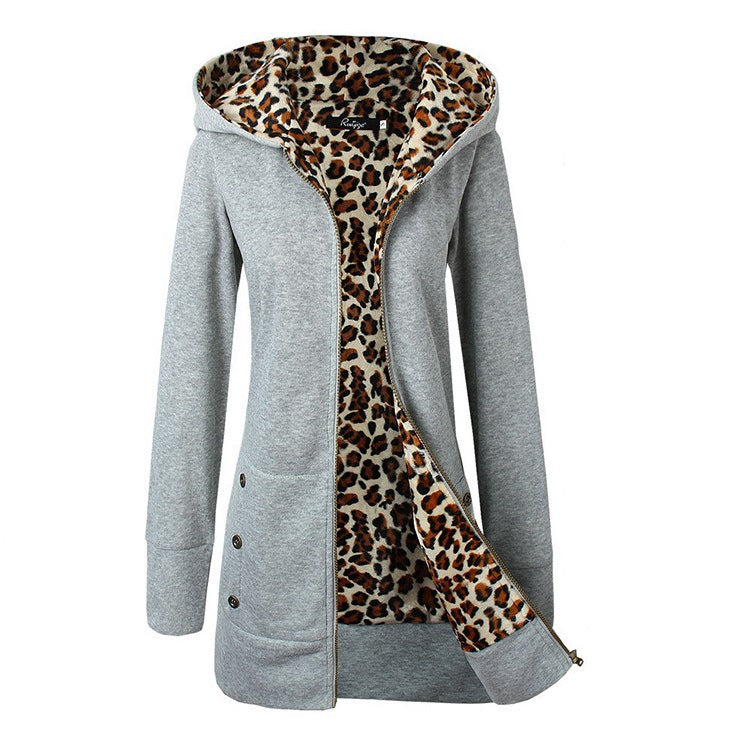 Damska bluza z kapturem z leopardowym wnętrzem Eloura-Moda