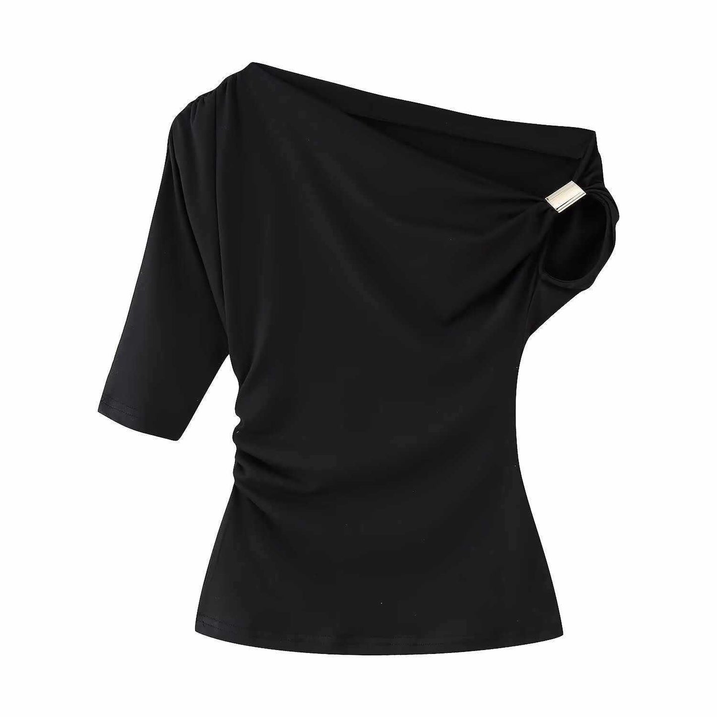 Damska asymetryczna bluzka z eleganckimi falbanami Eloura-Moda
