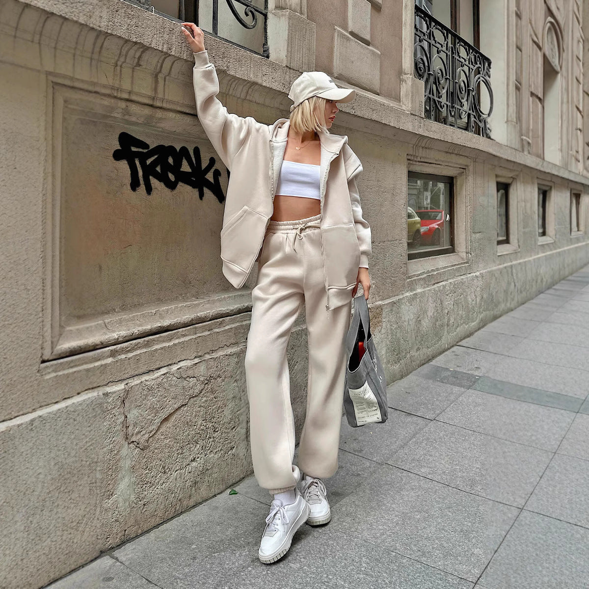 Zestaw damski luźny hoodie i spodnie dresowe Eloura-Moda