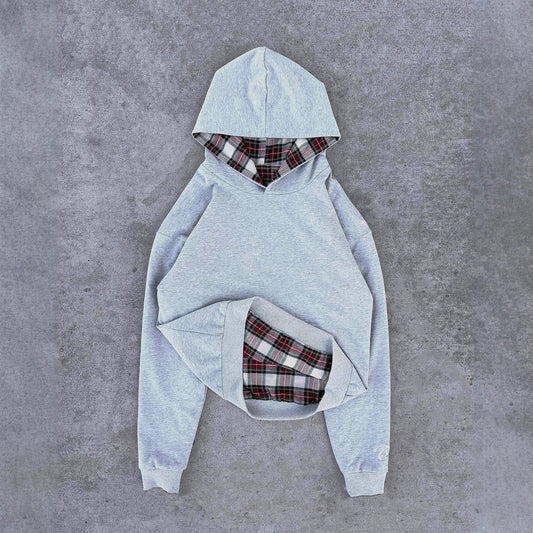 Damska bluza z kapturem z nowoczesnym wzorem w kratę Eloura-Moda