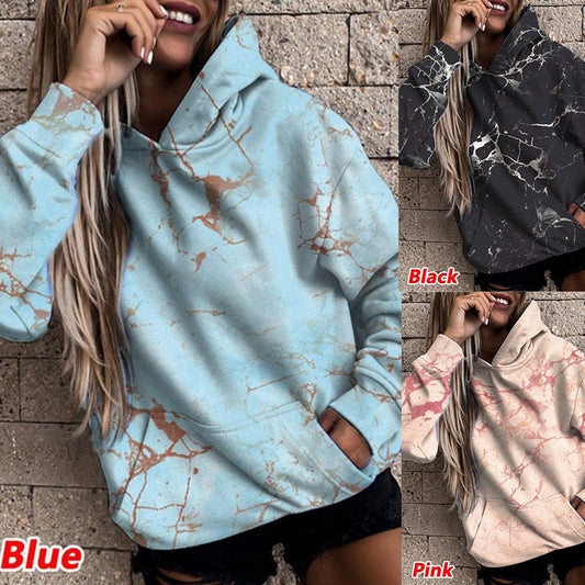 Damska bluza z kapturem w stylowy wzór marmurowy Eloura-Moda