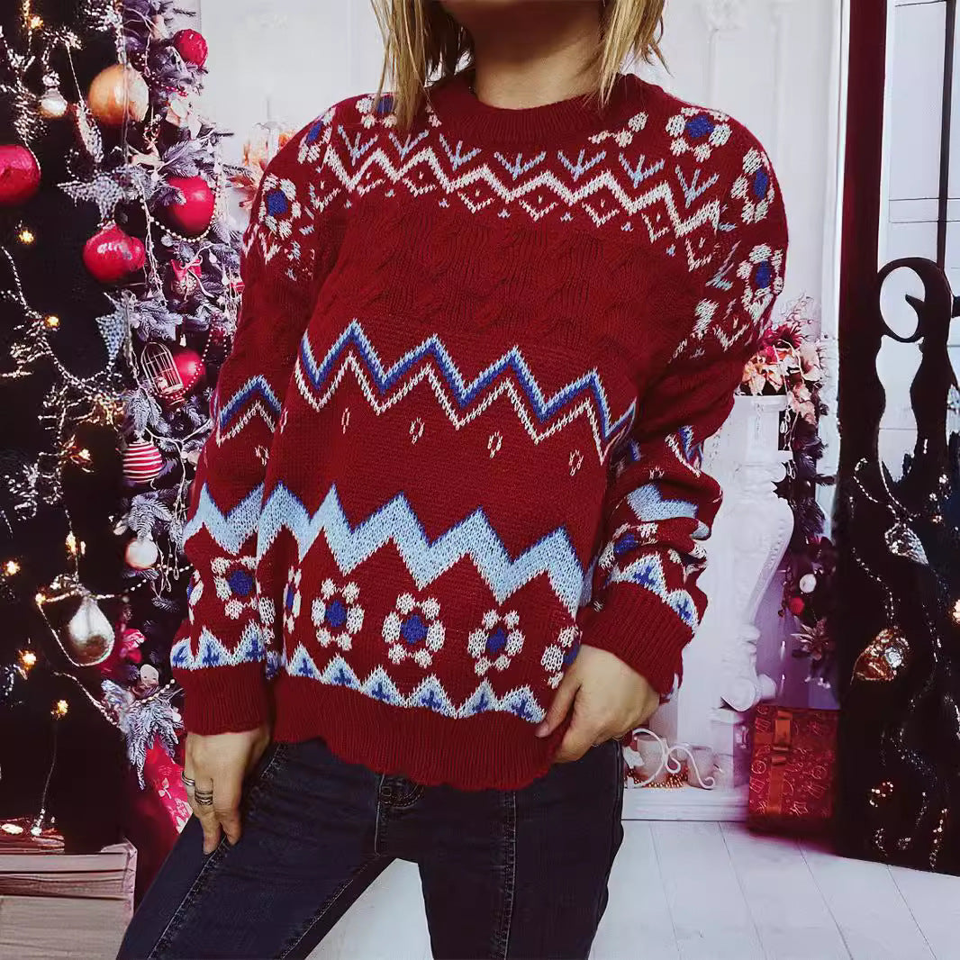 Damen festlicher Strickpullover mit nordischem Muster Eloura-Moda