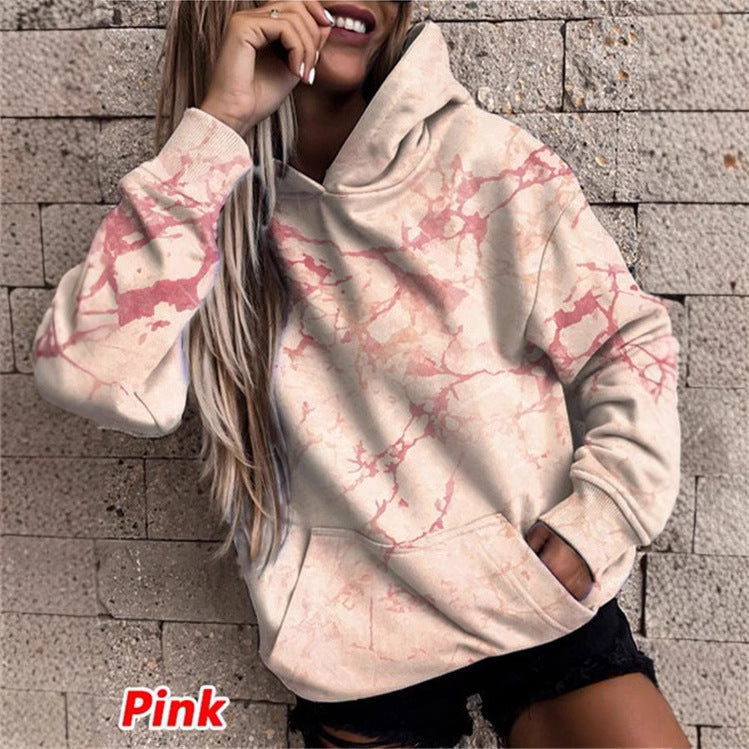 Damska bluza z kapturem w stylowy wzór marmurowy Eloura-Moda