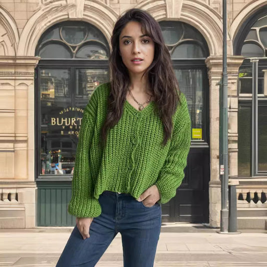 Damska bluza z grubego swetra z modnymi detalami guzików i luźnym krojem Eloura-Moda