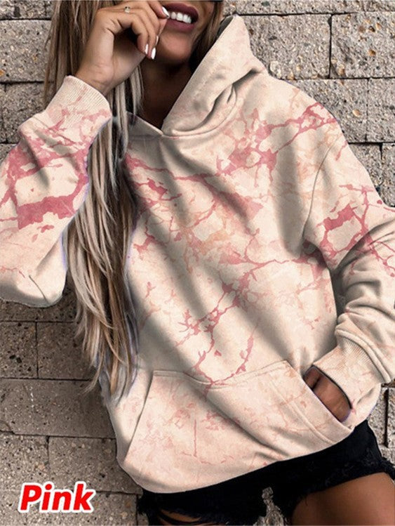 Damska bluza z kapturem w stylowy wzór marmurowy Eloura-Moda