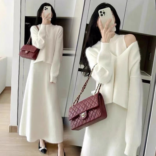 Sukienka dzianinowa dla kobiet z luźnym, oversized górnym krojem i elegancką spódnicą Eloura-Moda