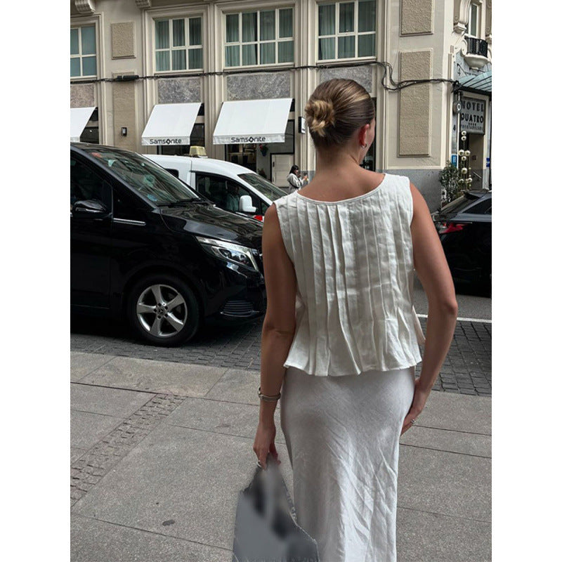 Damska bluzka plisowana z romantycznymi wstążkami Eloura-Moda