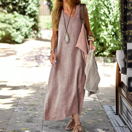 Sukienka maxi damska z lekkiego materiału lnianego Eloura-Moda