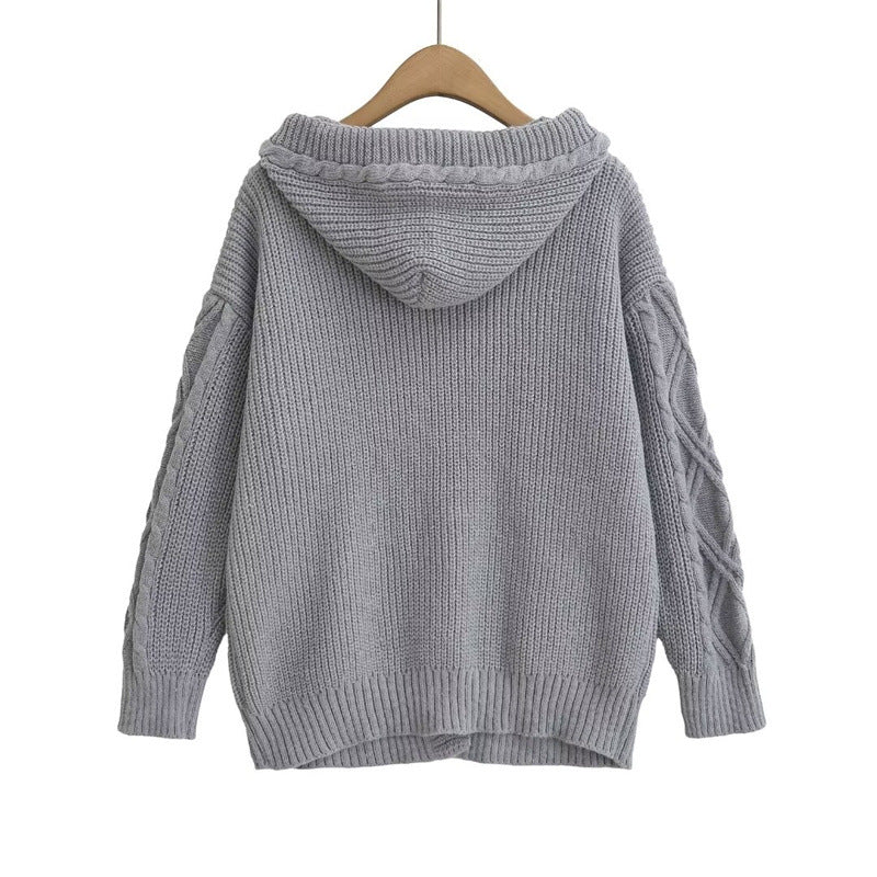 Damska bluza z kapturem i modnym wzorem w warkocze Eloura-Moda