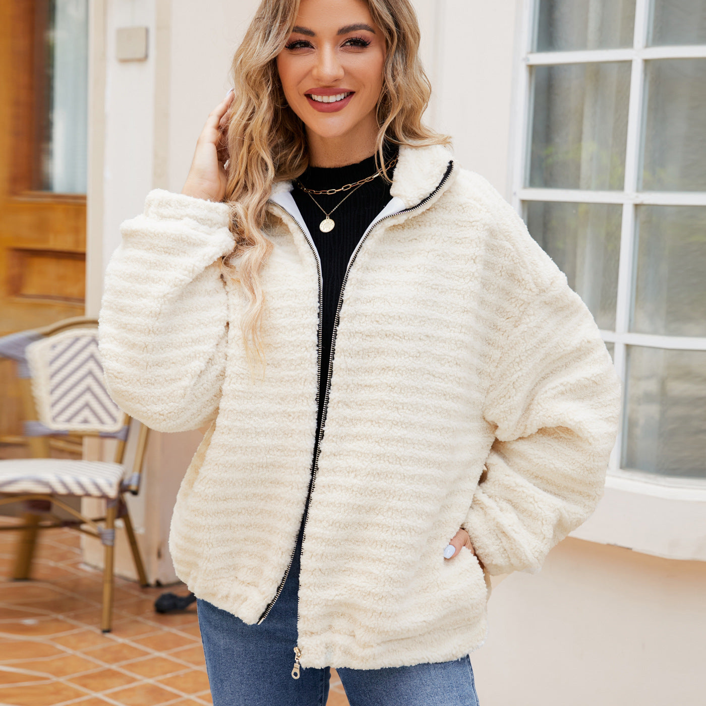 Damska bluza z dzianiny fleece z wysokim kołnierzem i suwakiem Eloura-Moda