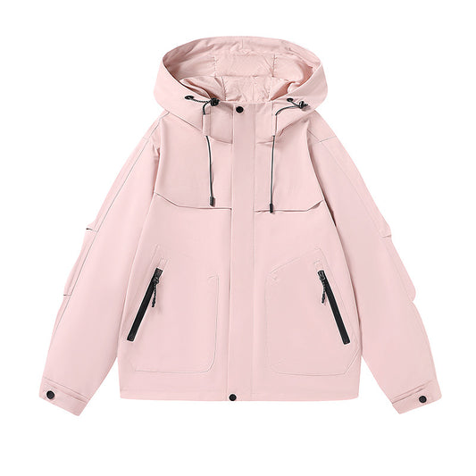 Unisex techniczna kurtka wiatrowa z wielofunkcyjnymi kieszeniami i regulowanym designem kaptura Eloura-Moda