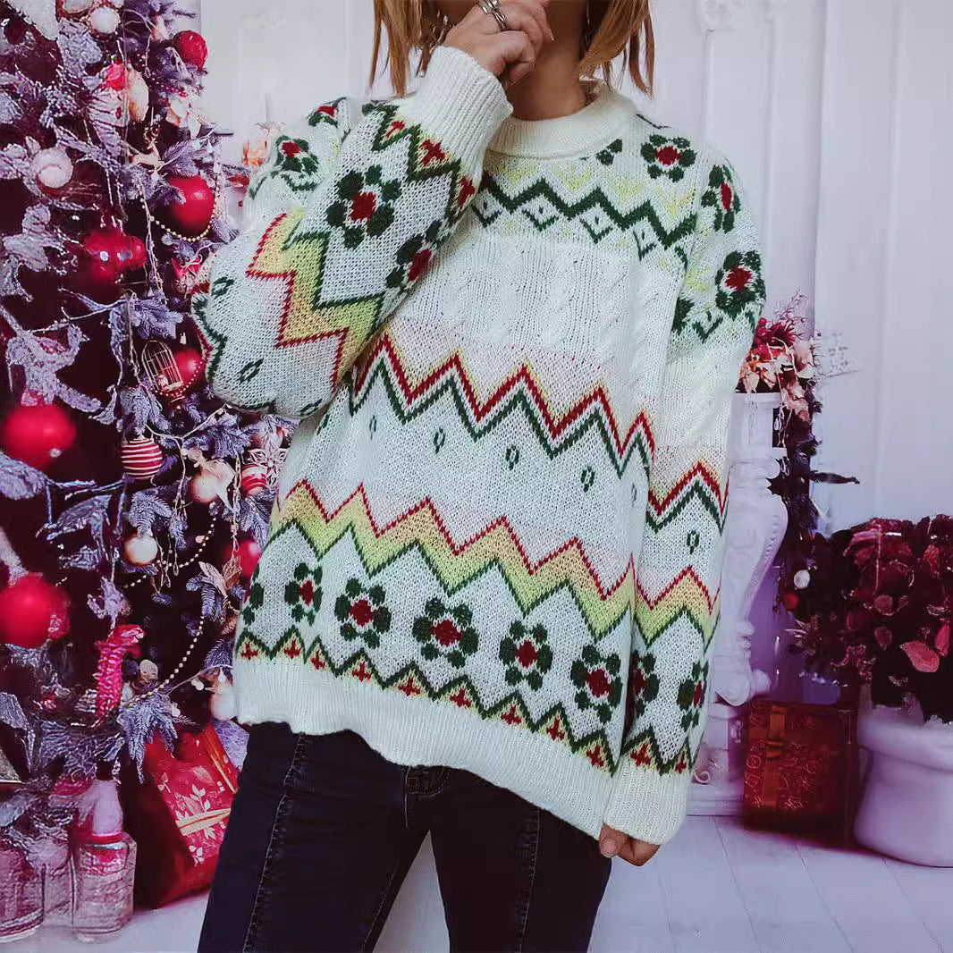 Damen festlicher Strickpullover mit nordischem Muster Eloura-Moda