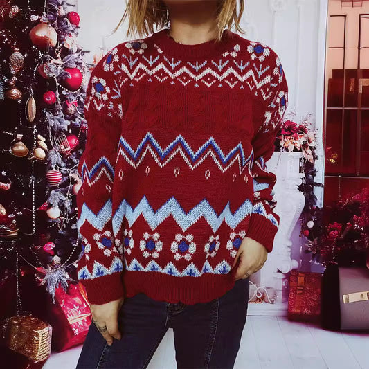 Damen festlicher Strickpullover mit nordischem Muster Eloura-Moda