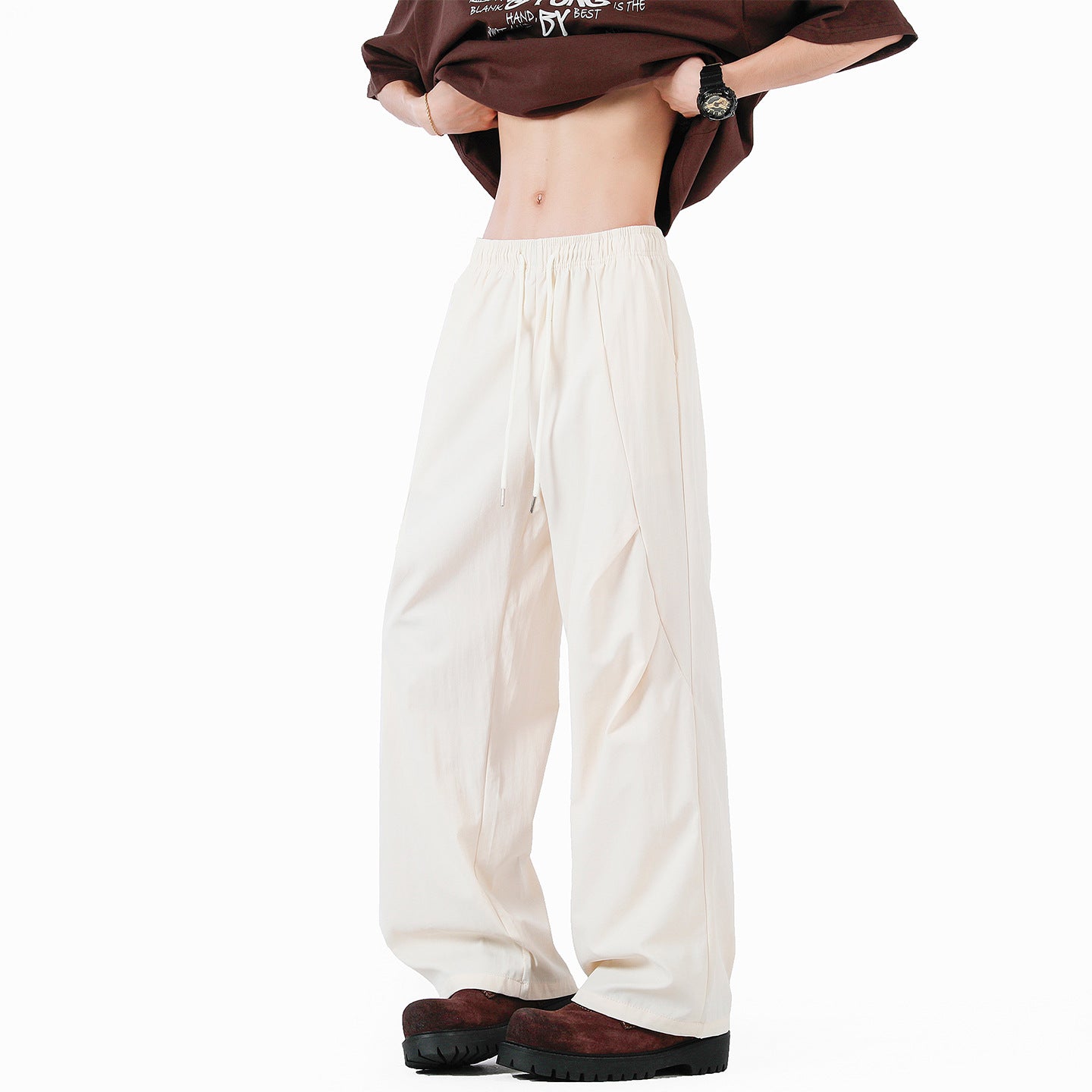 Unisex eleganckie spodnie casualowe z wysokim stanem i luźnym krojem Eloura-Moda