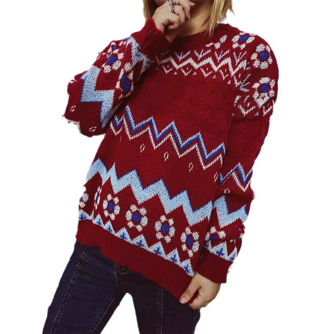 Damen festlicher Strickpullover mit nordischem Muster Eloura-Moda