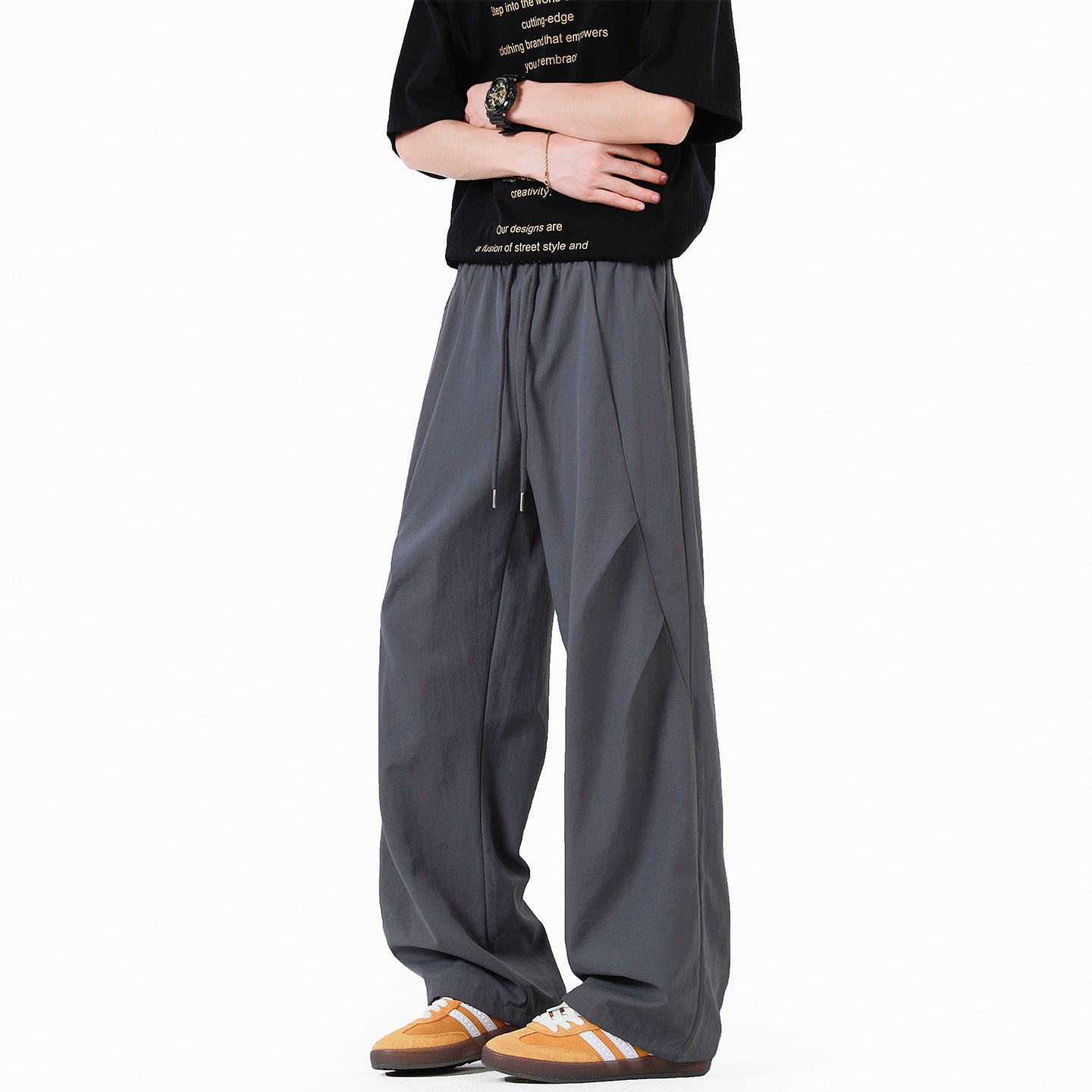 Unisex eleganckie spodnie casualowe z wysokim stanem i luźnym krojem Eloura-Moda