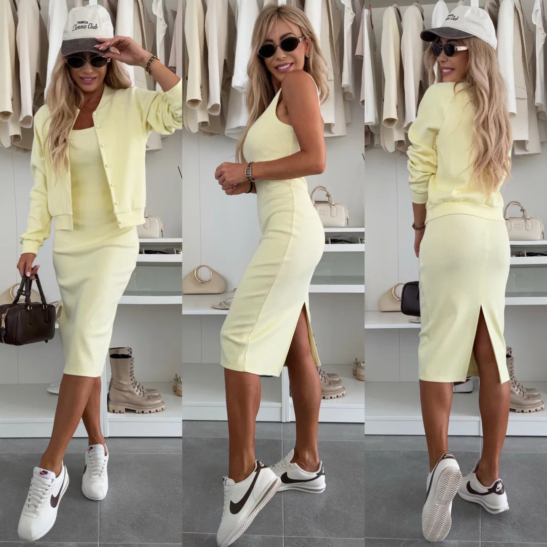 Sukienka dzianinowa dla kobiet z luźną bolerko Eloura-Moda