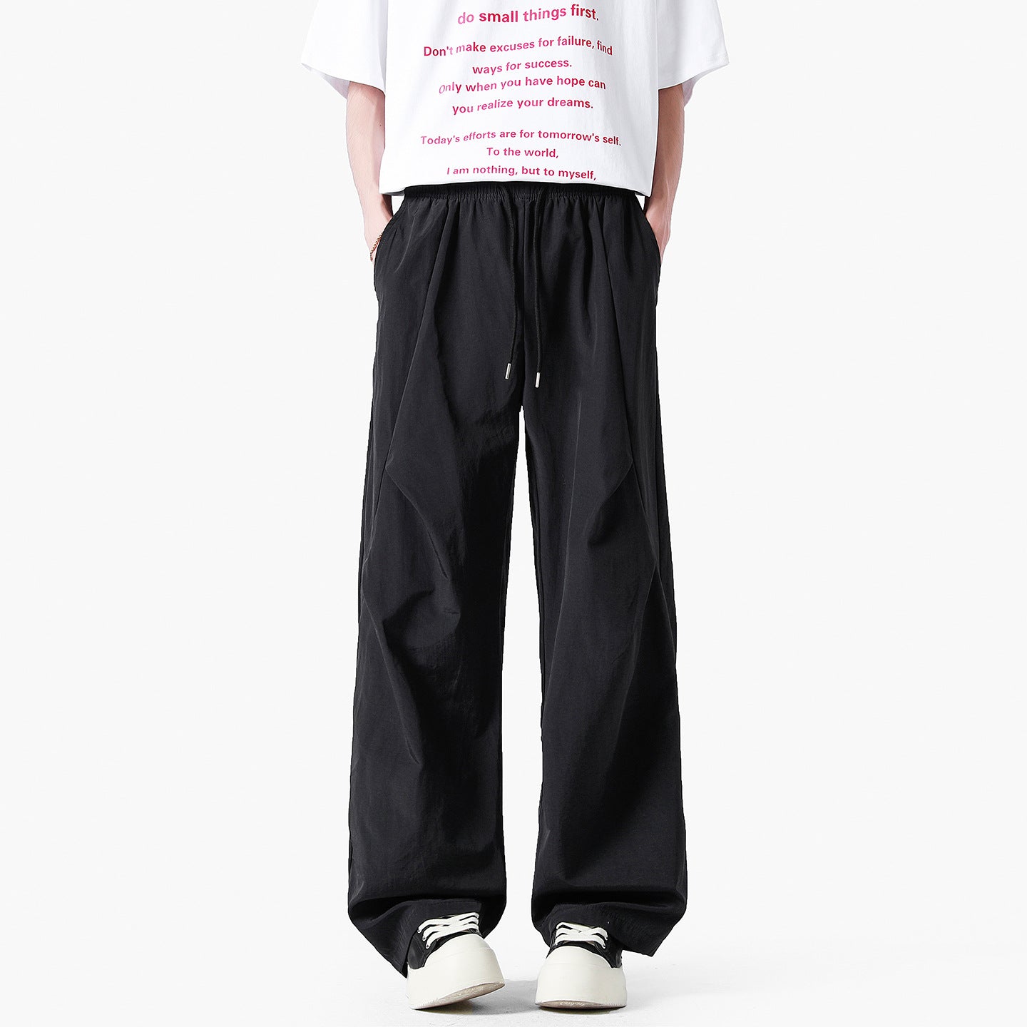Unisex eleganckie spodnie casualowe z wysokim stanem i luźnym krojem Eloura-Moda
