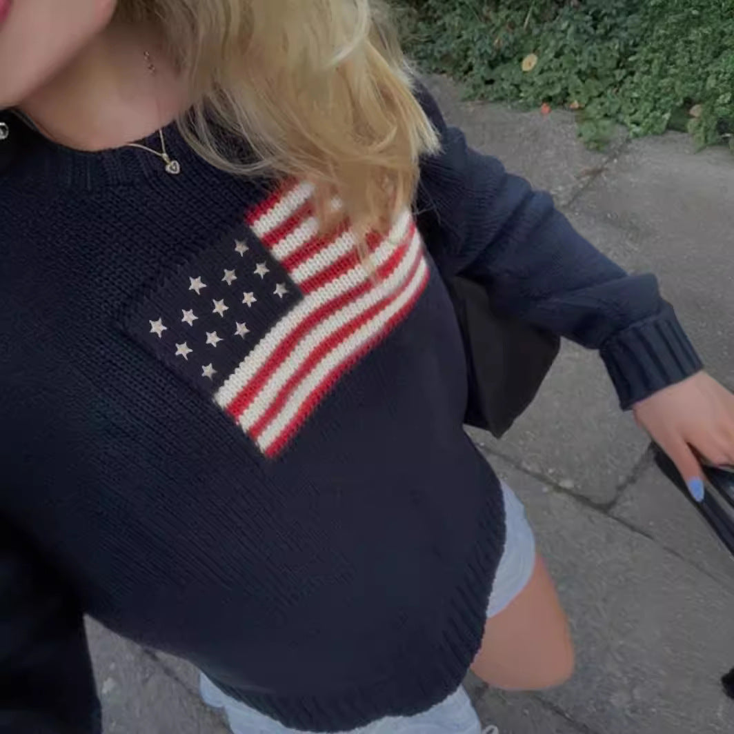 Sweter damski z motywem amerykańskiej flagi Eloura-Moda
