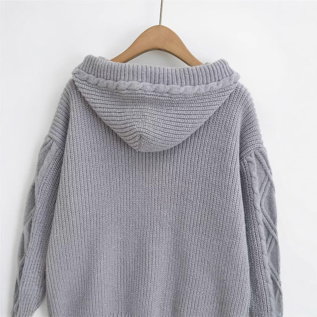 Damska bluza z kapturem i modnym wzorem w warkocze Eloura-Moda