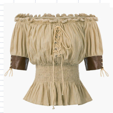 Damska bluzka off-shoulder z detalami w falbanki i sznurowaniem Eloura-Moda
