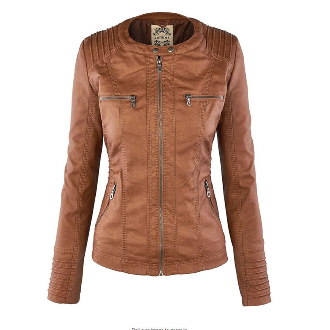 Eco-leather jacket with hood, zipper and pockets