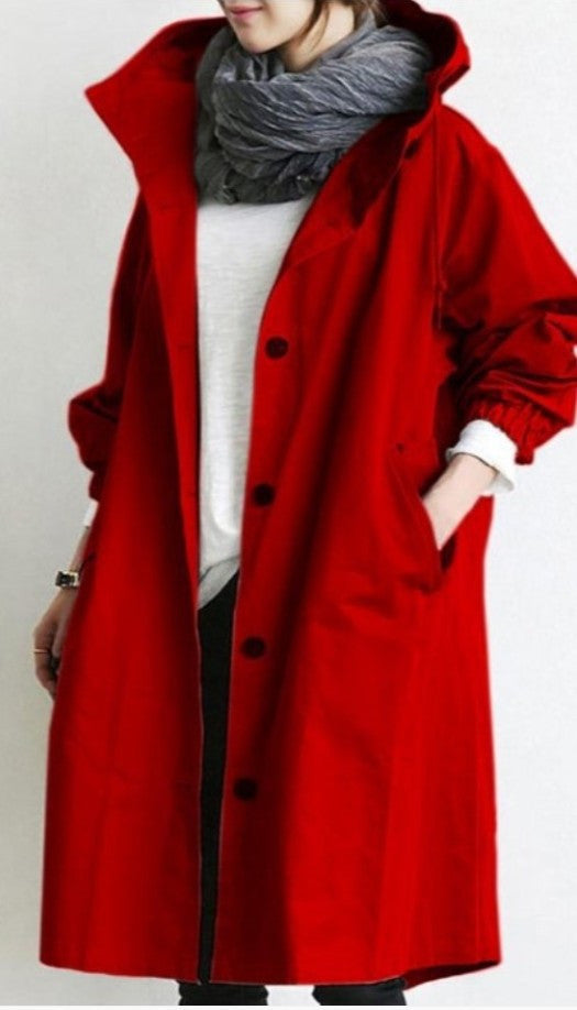 Women's coat with hood and button closure