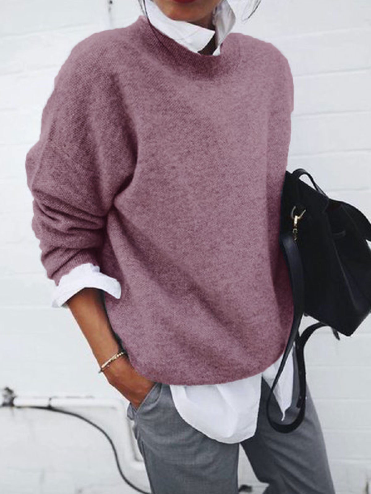 Oversize sweter z mieszanki wełny z okrągłym dekoltem