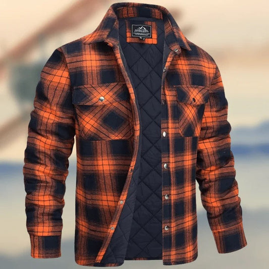 Ethan - Bawełna koszula flanelowa ocieplana w kratę zimowa robocza casualowa