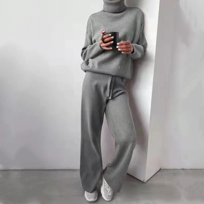 Sienna - Damski komplet dzianinowy z golfem elegancki casualowy